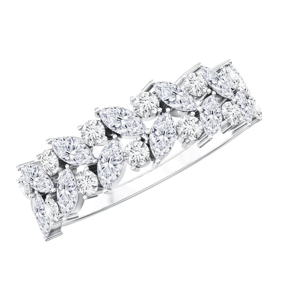 Rosec Jewels Certified Moissanite Half Eternity Wedding Band for Women - D-VS1 Quality - Nature Inspired Ring with Jewelry Box, 925 Sterling Silver, US 4.00