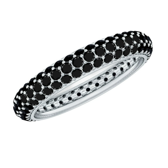 Rosec Jewels Lab Created Black Diamond Eternity Band Ring (AAAA Quality) - Anniversary Ring, 18K White Gold, US 6.50