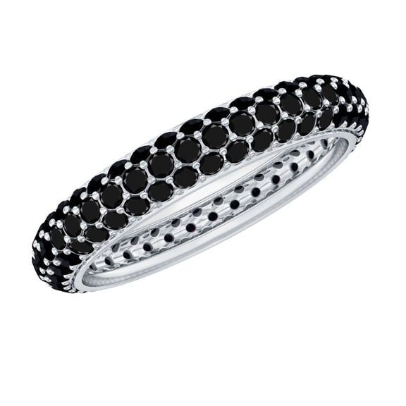 Rosec Jewels Lab Created Black Diamond Eternity Band Ring (AAAA Quality) - Anniversary Ring, 925 Sterling Silver, US 4.00