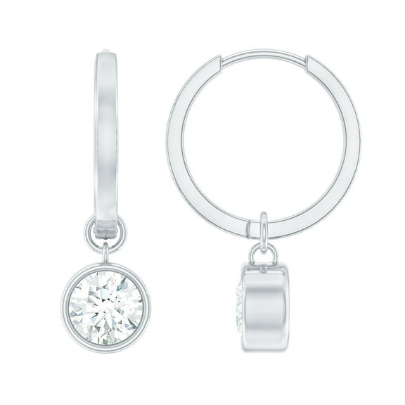 Rosec Jewels 2 Carat Diamond Earrings (6 mm Round, Ef-Vs Quality)- Hinged Hoop Drop Earrings for Mom, 10K White Gold