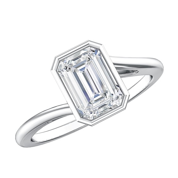 Rosec Jewels 2 Carat Emerald Cut Lab Grown Diamond Engagement Ring - IGI Certified - Bypass Ring - E-VS1 Grade, 925 Sterling Silver, US 4.00