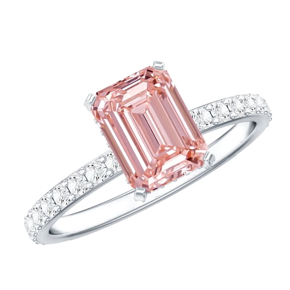 Rosec Jewels 2 Carat Emerald Cut Lab Grown Pink Diamond IGI Certified Engagement Ring - VS1 Quality, 10K White Gold, US 7.00