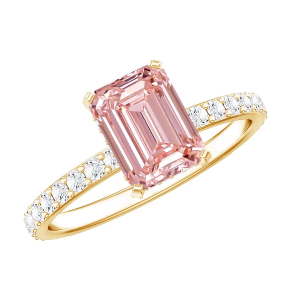 Rosec Jewels 2 Carat Emerald Cut Lab Grown Pink Diamond IGI Certified Engagement Ring - VS1 Quality, 18K Yellow Gold, US 7.50