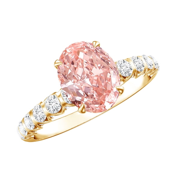 Rosec Jewels 2 Carat Fancy Pink Lab Grown Diamond IGI Certified Engagement Ring - VS1 Clarity, 10K Yellow Gold, US 10.50