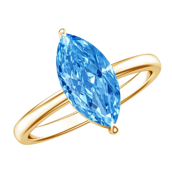 Rosec Jewels 2 Carat IGI Certified Lab Grown Blue Diamond Marquise Engagement Ring - VS1 Quality Diamond Solitaire Ring for Women, 10K Yellow Gold, US 6.00