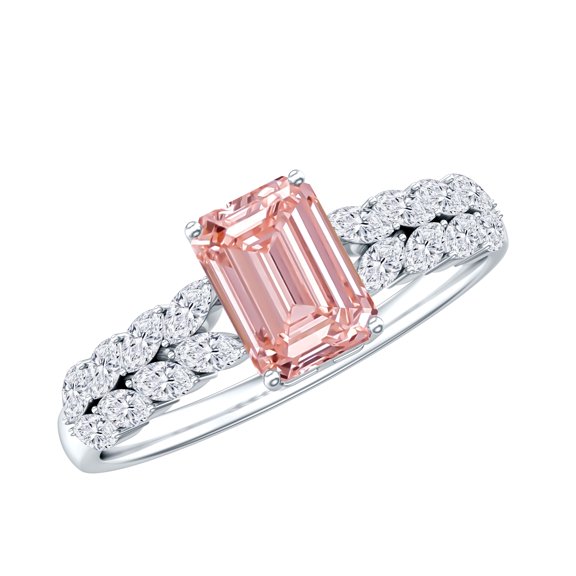Rosec Jewels 2 Carat IGI Certified Lab Grown Pink Diamond Engagement Ring with Side Stones (VS1 Grade), 925 Sterling Silver, US 4.00