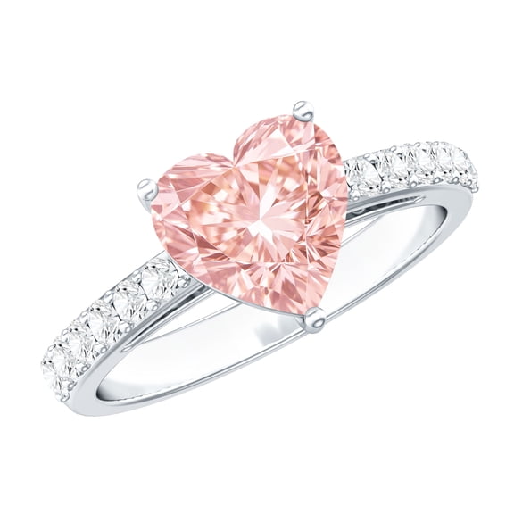 Rosec Jewels 2 Carat IGI Certified Lab Grown Pink Diamond Heart Engagement Ring (VS1 Grade), 925 Sterling Silver, US 4.00