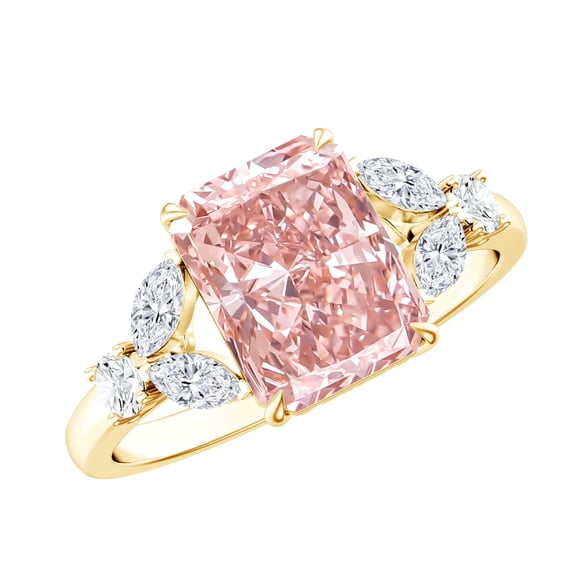 Rosec Jewels 2 Carat IGI Certified Lab Grown Pink Diamond Radiant Cut Engagement Ring (VS1 Grade), 14K Yellow Gold, US 7.00