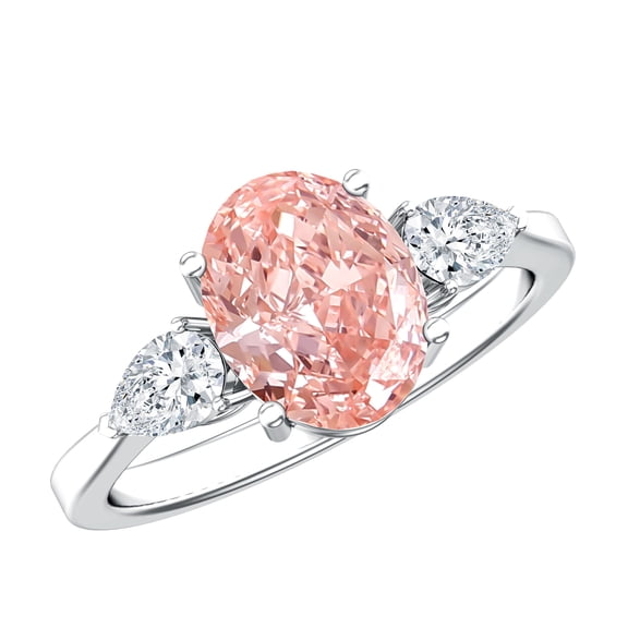 Rosec Jewels 2 Carat IGI Certified Oval Lab Grown Pink Diamond 3 Stone Engagement Ring - VS1 Clarity, 925 Sterling Silver, US 4.00