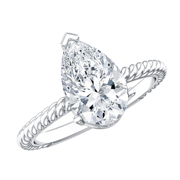 Rosec Jewels 2 Carat IGI Certified Pear Shape Lab Grown Diamond Solitaire Ring - E-VS1 Quality, 925 Sterling Silver, US 4.00