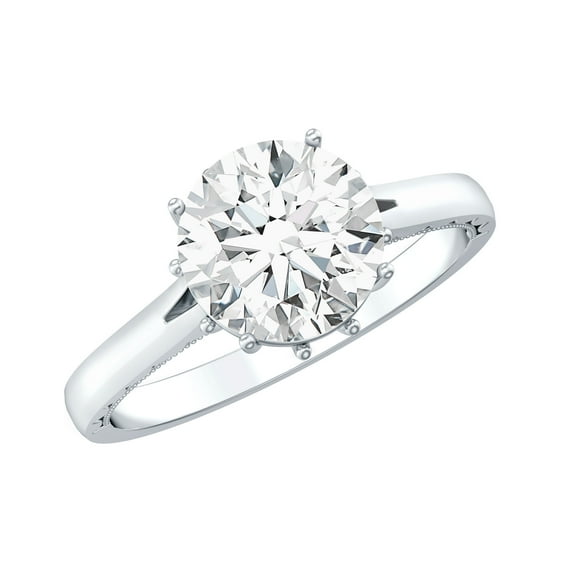 Rosec Jewels - 2 Carat Lab Diamond Engagement Ring - 8 mm Round Diamond Solitaire Ring (Ef-VS Quality), 14K White Gold, US 9.50