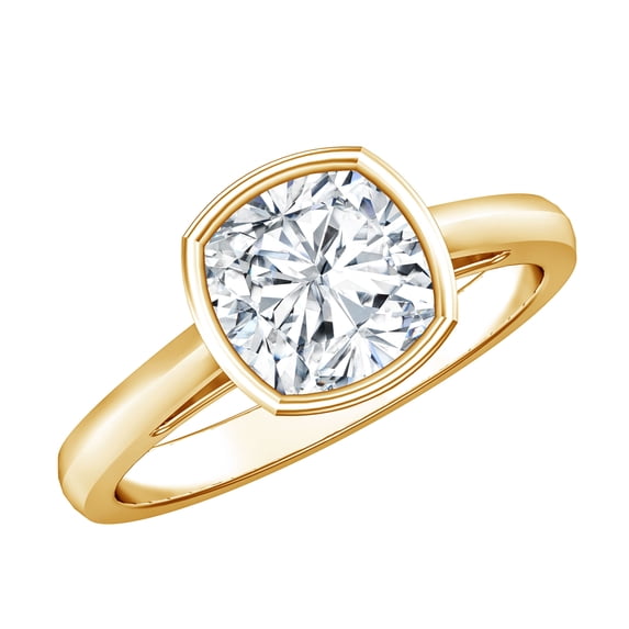 Rosec Jewels 2 Carat Lab Grown Diamond Cushion Cut Engagement Ring - IGI Certified Bezel Set Diamond Ring (E-VS1 Quality), 18K Yellow Gold, US 9.00