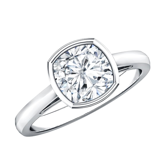 Rosec Jewels 2 Carat Lab Grown Diamond Cushion Cut Engagement Ring - IGI Certified Bezel Set Diamond Ring (E-VS1 Quality), 925 Sterling Silver, US 4.00