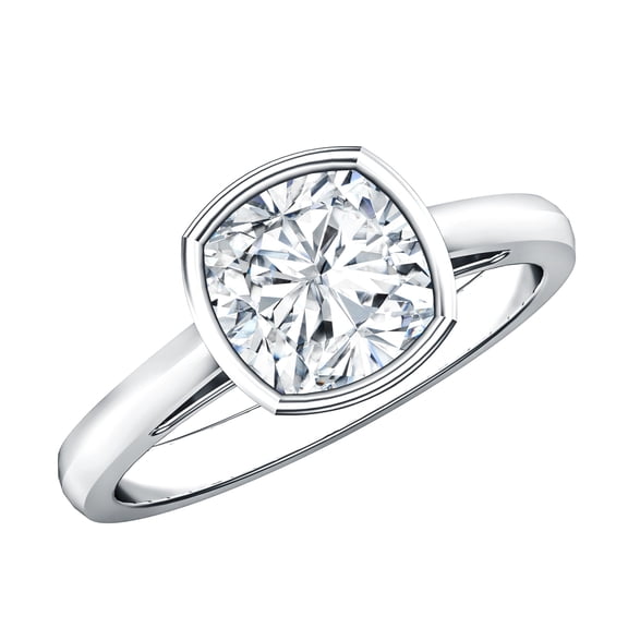 Rosec Jewels 2 Carat Lab Grown Diamond Cushion Cut Engagement Ring - IGI Certified Bezel Set Diamond Ring (E-VS1 Quality), 925 Sterling Silver, US 4.00