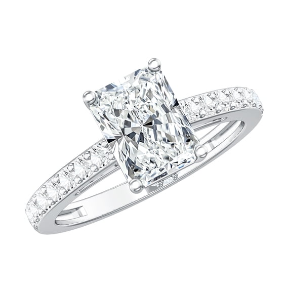 Rosec Jewels 2 Carat Lab Grown Diamond Engagement Ring with Hidden Halo - E-VS1 Quality - IGI Certified Radiant Cut Diamond Ring, 14K White Gold, US 11.00