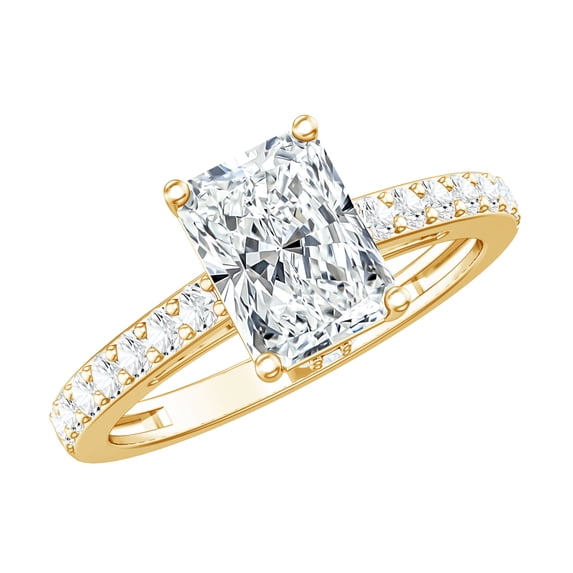 Rosec Jewels 2 Carat Lab Grown Diamond Engagement Ring with Hidden Halo - E-VS1 Quality - IGI Certified Radiant Cut Diamond Ring, 18K Yellow Gold, US 8.50