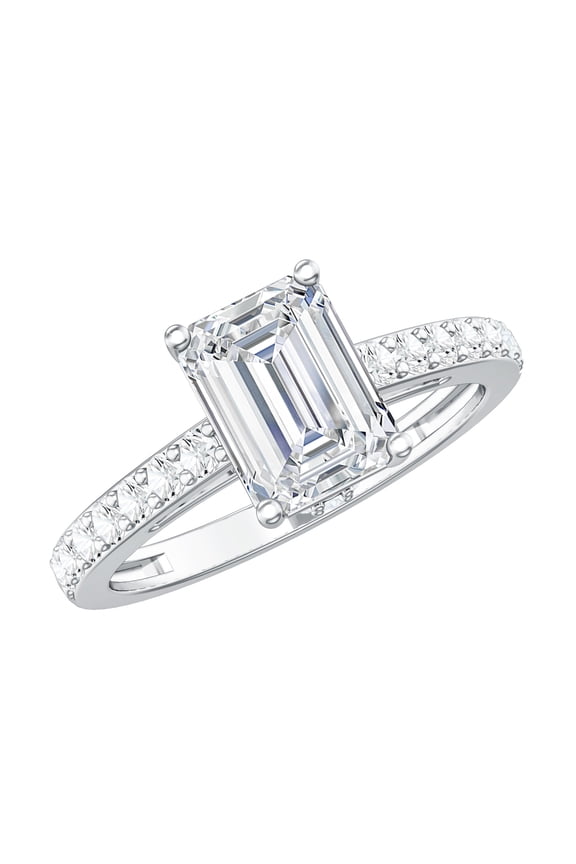2 Carat Lab Grown Diamond Engagement Ring with Hidden Halo - IGI Certified Emerald Cut Diamond Ring - E-VS1 Quality, 10K White Gold, US 5.50