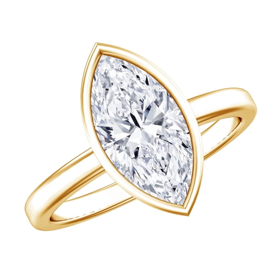 Rosec Jewels 2 Carat Lab Grown Diamond Marquise Engagement Ring (E-VS1 Grade) - IGI Certified Bezel Set Diamond Ring, 14K Yellow Gold, US 5.00
