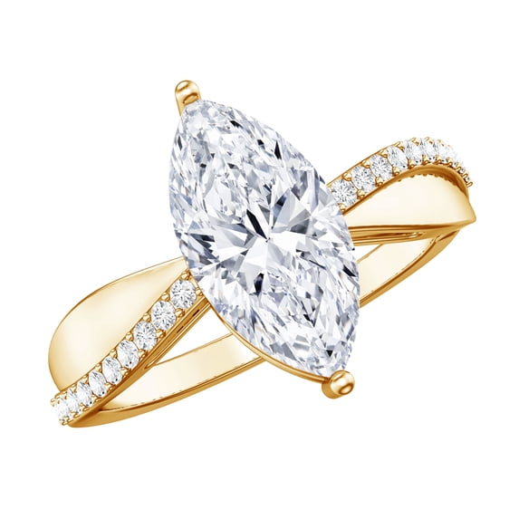 Rosec Jewels 2 Carat Lab Grown Diamond Marquise Engagement Ring (IGI Certified, E-VS1 Quality) - Diamond Solitaire Ring for Women, 18K Yellow Gold, US 6.50