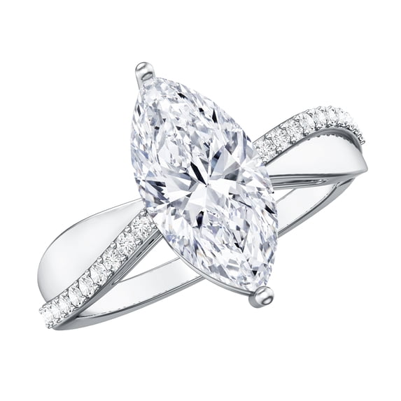 Rosec Jewels 2 Carat Lab Grown Diamond Marquise Engagement Ring (IGI Certified, E-VS1 Quality) - Diamond Solitaire Ring for Women, 925 Sterling Silver, US 4.00