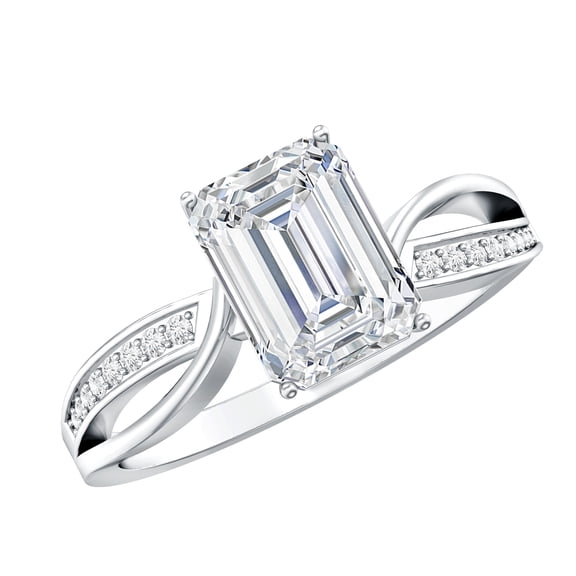 Rosec Jewels 2 Carat Lab Grown Emerald Cut Diamond Engagement Ring (IGI Certified, E-VS1 Quality) - Statement Ring for Women, 925 Sterling Silver, US 4.00