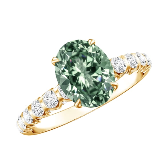 Rosec Jewels 2 Carat Lab Grown Green Diamond Oval Engagement Ring - IGI Certified - VS1 Grade - Green and White Diamond Ring, 14K Yellow Gold, US 8.00