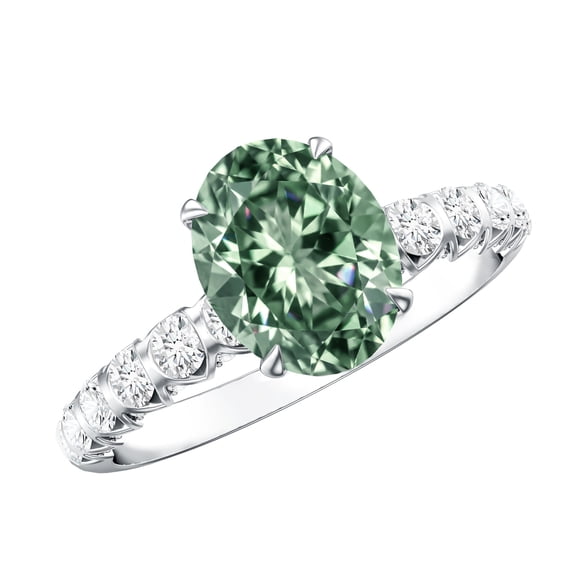 Rosec Jewels 2 Carat Lab Grown Green Diamond Oval Engagement Ring - IGI Certified - VS1 Grade - Green and White Diamond Ring, 18K White Gold, US 3.50
