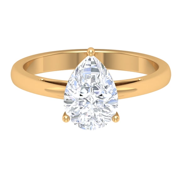 Rosec Jewels Certified Moissanite Pear Shaped Engagement Ring 2 Carat - 7X10 mm Moissanite Solitaire Ring - D-VS1 Quality, 10K Yellow Gold, US 7.00