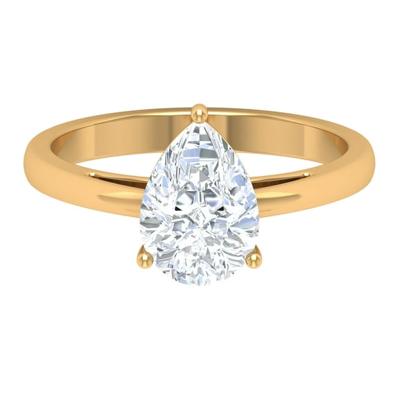 Rosec Jewels Certified Moissanite Pear Shaped Engagement Ring 2 Carat - 7X10 mm Moissanite Solitaire Ring - D-VS1 Quality, 18K Yellow Gold, US 6.00