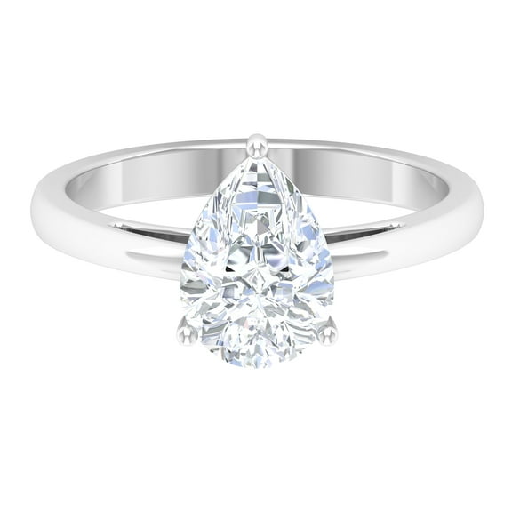 Rosec Jewels Certified Moissanite Pear Shaped Engagement Ring 2 Carat - 7X10 mm Moissanite Solitaire Ring - D-VS1 Quality, 925 Sterling Silver, US 11.00