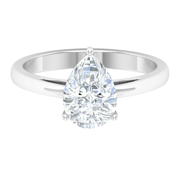 Rosec Jewels Certified Moissanite Pear Shaped Engagement Ring 2 Carat - 7X10 mm Moissanite Solitaire Ring - D-VS1 Quality, 925 Sterling Silver, US 4.00