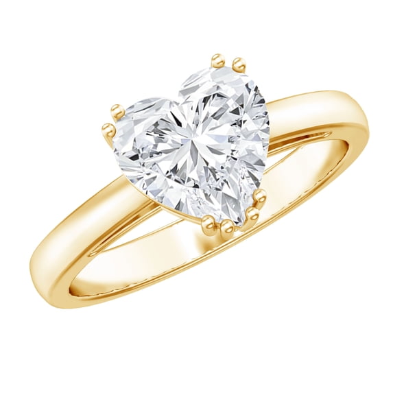 Rosec Jewels Moissanite Heart Engagement Ring for Women - 2 Carat - 8 mm Solitaire - D-VS1 Quality Authentically Certified, 10K Yellow Gold, US 8.50