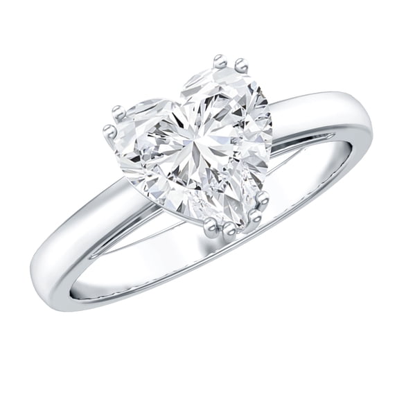 Rosec Jewels Moissanite Heart Engagement Ring for Women - 2 Carat - 8 mm Solitaire - D-VS1 Quality Authentically Certified, 18K White Gold, US 10.50