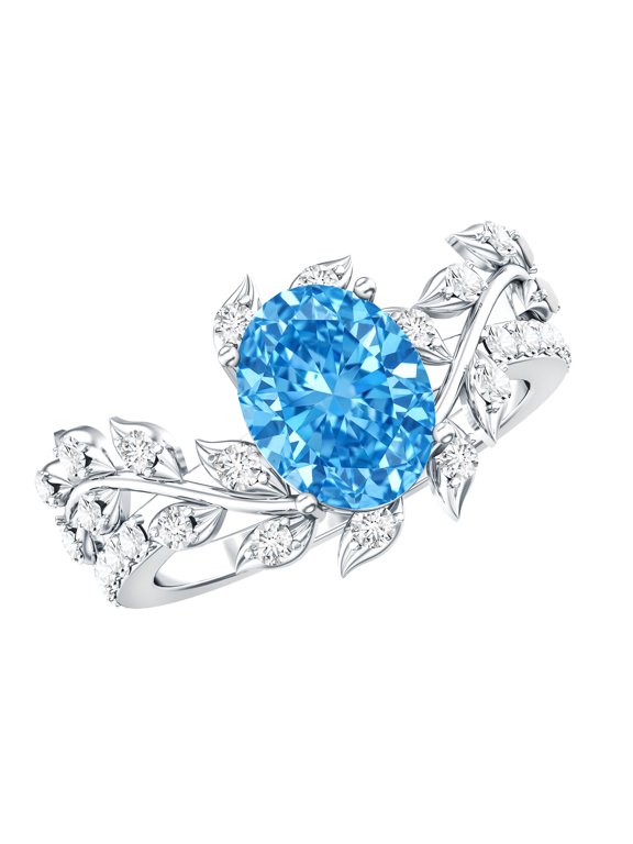2 Ct IGI Certified Lab Grown Diamond Blue Engagement Ring - VS1 Grade - Diamond Leaf Ring with Jewelry Box, 925 Sterling Silver, US 4.00