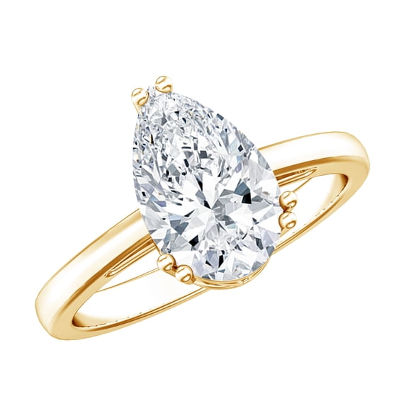 Rosec Jewels 2 Ct IGI Certified Lab Grown Diamond Pear Shaped Engagement Ring - E-VS1 Quality, 10K Yellow Gold, US 7.00