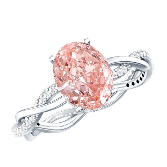 Rosec Jewels 2 Ct IGI Certified Oval Lab Grown Pink Diamond Designer Engagement Ring (VS1 Quality), 925 Sterling Silver, US 4.00
