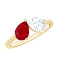 thumbnail image 1 of Rosec Jewels Ruby Diamond Toi Et Moi Ring for Women - Pear Shape Ruby Promise Ring - AAA Quality - Ready to Gift for Valentines, 14K Yellow Gold, US 4.50, 1 of 8
