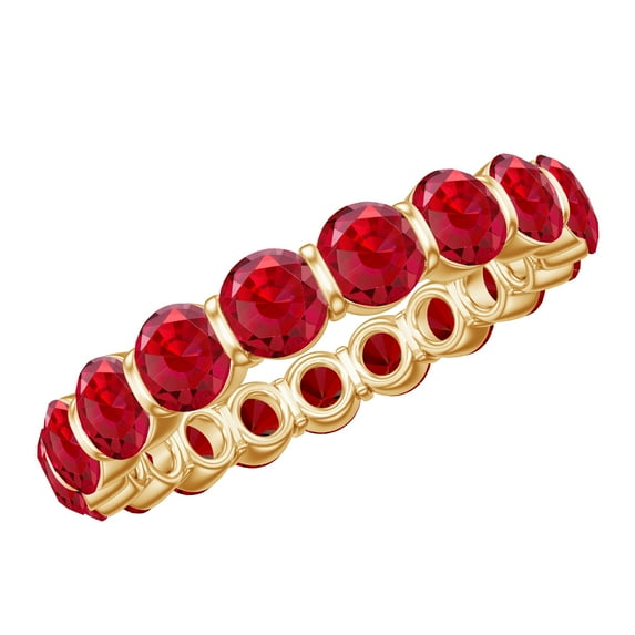 Rosec Jewels 3.25 CT Bar Set Created Ruby Eternity Ring, 10K Yellow Gold, US 8.50