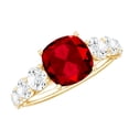 thumbnail image 1 of Rosec Jewels 3.25 CT Cushion Cut Created Ruby Ring with Moissanite Side Stones, 10K Yellow Gold, US 3.00, 1 of 9