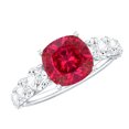 thumbnail image 1 of Rosec Jewels Cushion Cut Lab Created Ruby Engagement Ring 2 Carat (AAAA Quality) - Ruby Solitaire Ring with Moissanite Side Stones, 18K White Gold, US 6.00, 1 of 8