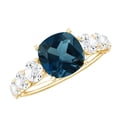 thumbnail image 1 of Rosec Jewels 3.25 CT Cushion Cut London Blue Topaz Solitaire Ring with Side Stone Moissanite, 14K Yellow Gold, US 8.50, 1 of 8