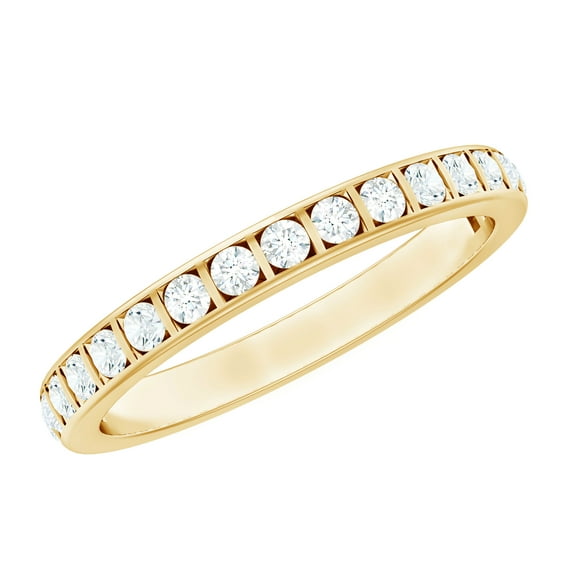 Rosec Jewels 3/4 CT Round Cut Moissanite Half Eternity Ring in Gold, Moissanite Semi Eternity Ring for Women, Bar Set Moissanite Ring, 18K Yellow Gold, US 5.50
