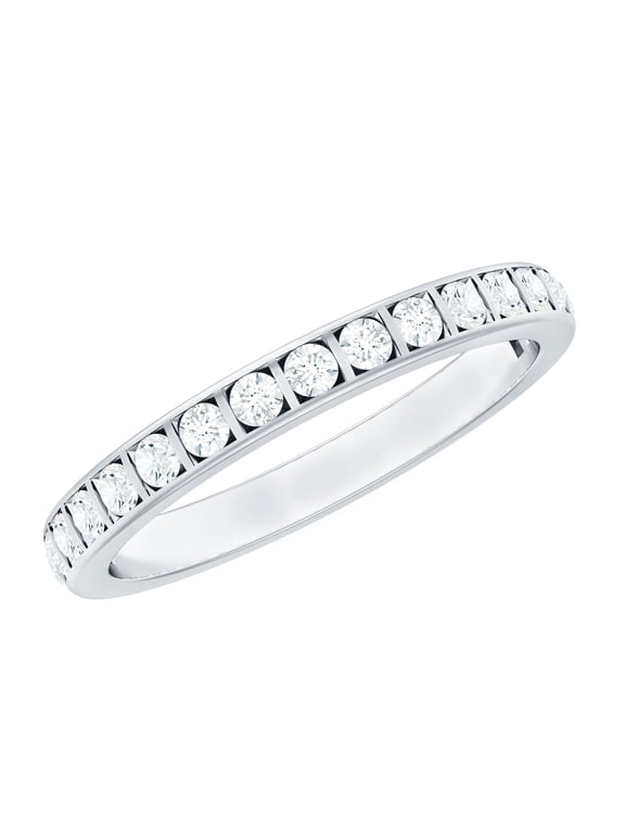 Round Shape Moissanite Half Eternity Ring, Moissanite Semi Eternity Ring for Women, Bar Set Moissanite Ring, 925 Sterling Silver, US 4.00