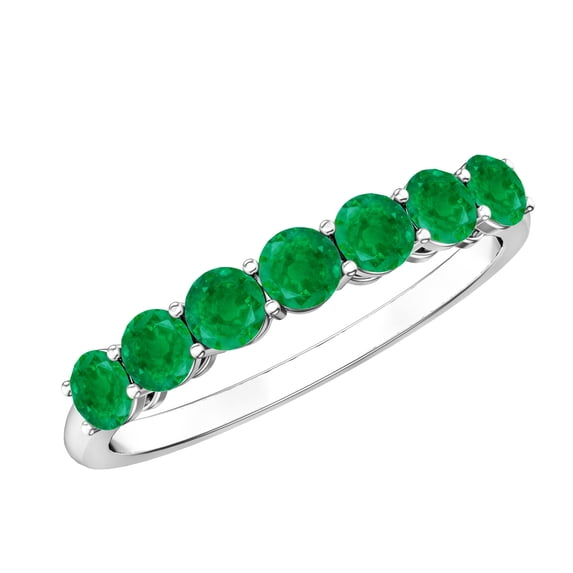 Rosec Jewels Natural Emerald 7 Stone Ring for Anniversary - AAA Quality - Emerald Stackable Ring - Ready to Gift with Jewelry Box, 14K White Gold, US 8.00