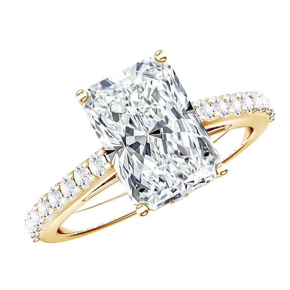 Rosec Jewels 3 Carat IGI Certified Lab Grown Diamond Engagement Ring with Hidden Halo - E-VS1 Quality - Radiant Cut Diamond Ring, 10K Yellow Gold, US 9.00