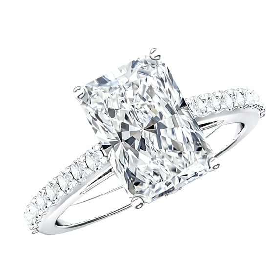 Rosec Jewels 3 Carat IGI Certified Lab Grown Diamond Engagement Ring with Hidden Halo - E-VS1 Quality - Radiant Cut Diamond Ring, 925 Sterling Silver, US 4.00
