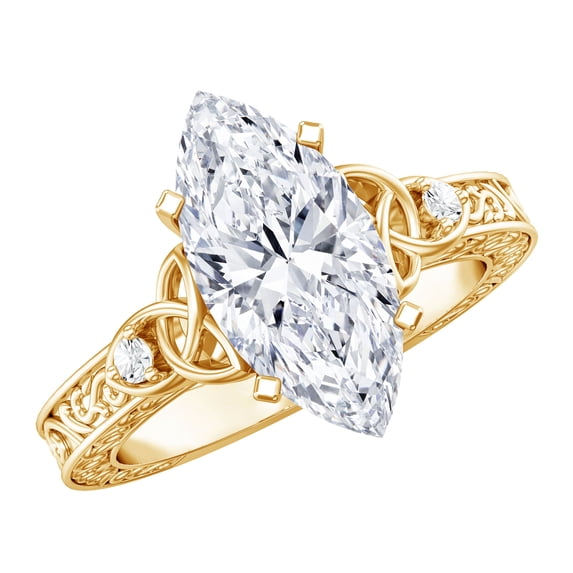 Rosec Jewels 3 Carat IGI Certified Lab Grown Diamond Engagement Ring Marquise - E-VS1 Quality - Celtic Knot Ring for Women, 14K Yellow Gold, US 5.50