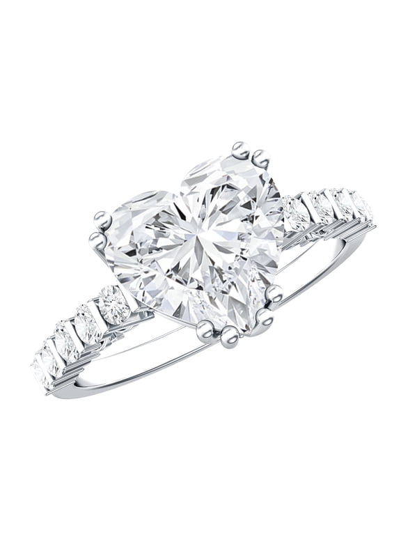 3 Carat IGI Certified Lab Grown Diamond Heart Engagement Ring - Big Diamond Solitaire Ring for Women - E-VS1 Quality, 925 Sterling Silver, US 4.00