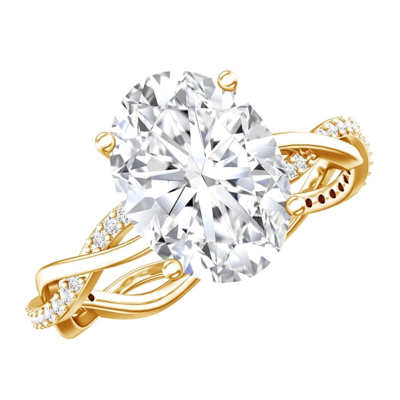 Rosec Jewels 3 Carat IGI Certified Lab Grown Diamond Oval Engagement Ring (E-VS1 Quality) - Big Diamond Ring with Braided Shank, 18K Yellow Gold, US 4.00