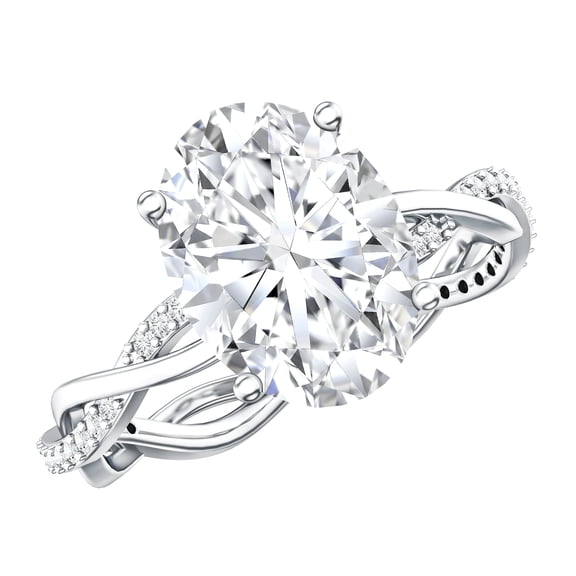 Rosec Jewels 3 Carat IGI Certified Lab Grown Diamond Oval Engagement Ring (E-VS1 Quality) - Big Diamond Ring with Braided Shank, 925 Sterling Silver, US 4.00